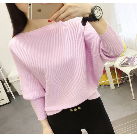 Autumn And Winter New Women sweaters Bats Shirt  Slash Neck Short Paragraph Plus size Female Knit pullovers ► Photo 1/6