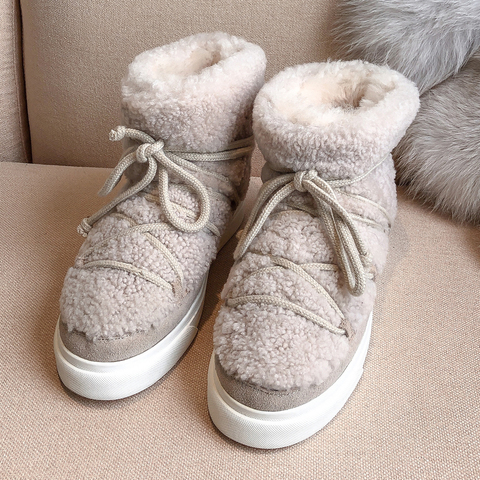 Women Wool Snow Boots Sweet style Winter Flat Ankle Boots for Girls Winter Women Fluffy Shoes Femmes Bottes Chaussure Femme. ► Photo 1/6