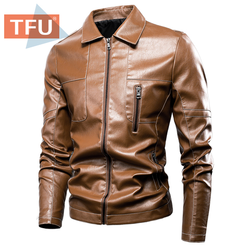 TFU Men Autumn Winter New Business Casual TurtleNeck Fleece Leather Jacket Coat Men 2022 Spring Pockets Faux PU Leather Jackets ► Photo 1/6