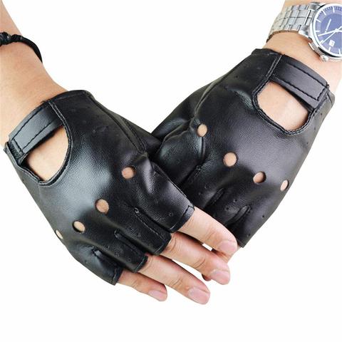 1Pair Motor Punk Gloves Cool Hollow PU Leather Biker Driving Gloves Unisex Black Half Finger Gloves Fingerless Gloves Guantes ► Photo 1/6