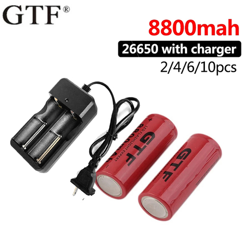 2/4/6/10pc 26650 3.7v 8800mah Rechargeable Lithium Battery for LED Flashlight Torch Accumulator+ 26650 Battery Charger Holder EU ► Photo 1/6