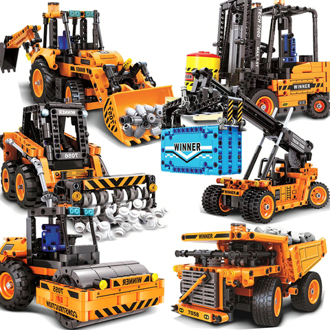 Engineering Vehicle Compatible Legoing Technic Forklift Road Roller Crane Truck Wheel Excavator Mechanical Building Blocks Toys ► Photo 1/6
