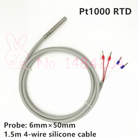 High Quality PT1000 Class A Temperature Sensor -50~300C 6mm*50mm Resistant Probe 4 Wire 1.5m Silicone Cable Waterproof Oil Proof ► Photo 1/4