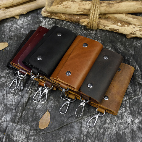 Vintage Crazy Horse Genuine Leather Keychain Men Women Key Holder Cow Split Car Key Bag Wallet Housekeeper Keyring Case wallets ► Photo 1/6