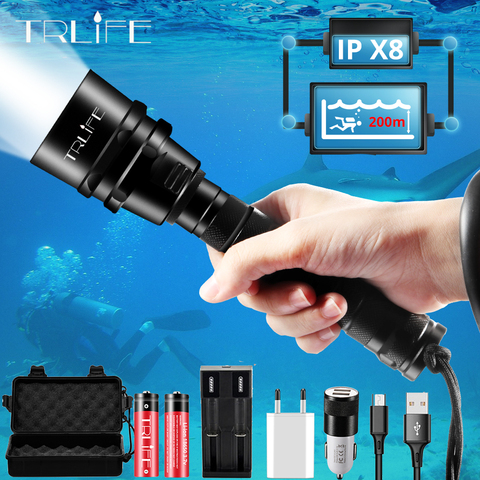 Brightest Professional Diving Flashlight XML T6 L2 Portable Scuba Dive torch 200M Underwater IPX8 Waterproof 18650 Flashlights ► Photo 1/6