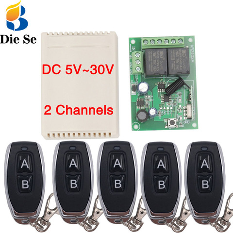 433Mhz RF Remote Control Circuit Universal Wireless Switch DC 5V 12V 24V 2CH rf Relay Receiver and Keyfob Transmitter for Garage ► Photo 1/6