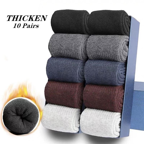 10 Pairs/ Lot Men's Cotton Socks High Quality Business Plus Fleece Socks Long Tube Warm Cotton Terry Autumn And Winter Thick ► Photo 1/6