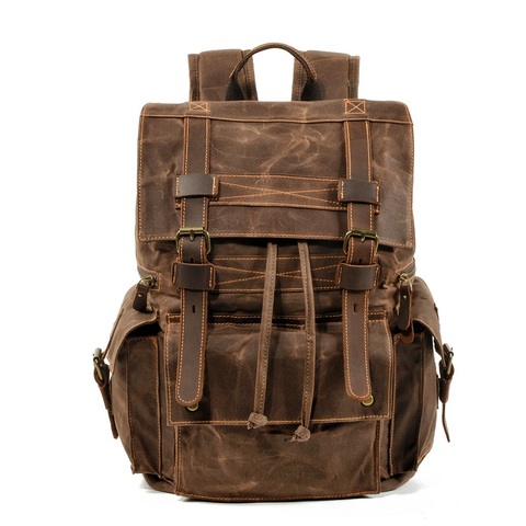 Luxury Canvas Leather Backpack Men Big Capacity Waterproof  Retro Travel Rucksack School Student Laptop Backpacks Duffel Daypack ► Photo 1/6