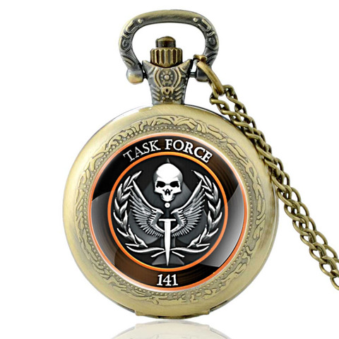 2022 New Task Force 141 Pattern Unique Vintage Quartz Pocket Watch Men Women Glass Dome Pendant Necklace Hours Clock ► Photo 1/6