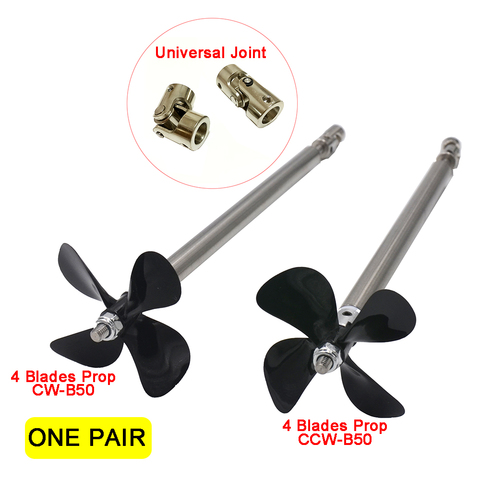 1 Pair RC Boat Motor 4MM Stainless Steel Shaft Set Metal Universal Joint with 50mm CW/CCW 4-Blades Propellers ► Photo 1/6