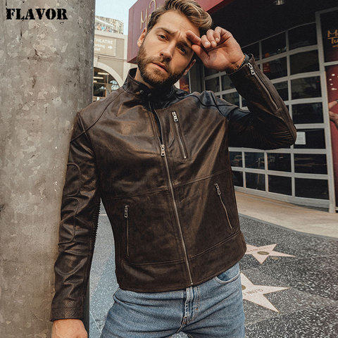 New Men's Pigskin Real Leather Jacket Motorcycle Jacket Classic Coat with Stand Collar ► Photo 1/6