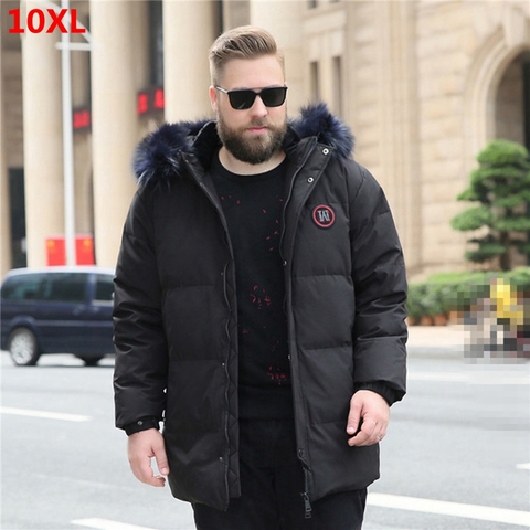 Winter men's big fur collar white duck down jacket for 160kg jacket  long section plus size 10XL 9XL 8XL 6XL 7XL 5XL ► Photo 1/6