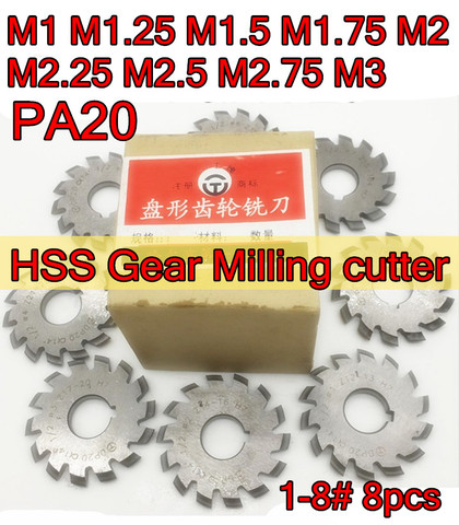 M1 M1.25 M1.5 M1.75 M2 M2.25 M2.5 M2.75 M3 Modulus  PA20 degrees NO.1-NO.8  8pcs/set HSS Gear Milling cutter Free shipping ► Photo 1/3