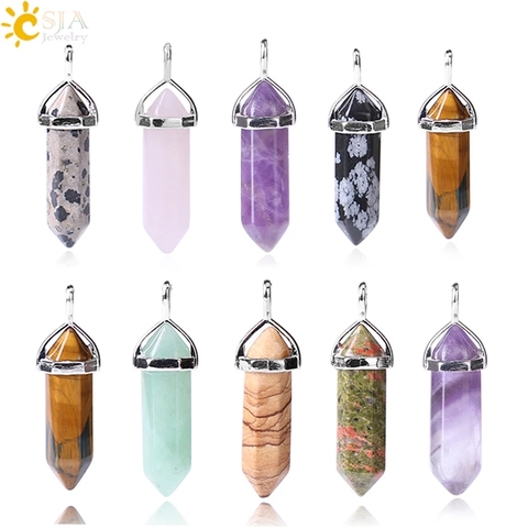 CSJA Bullet Shape Natural Stone Pendant Real Purple Crystal Men Women Chakra Gem Stones Quartz Pendants Summer Jewelry Gift E001 ► Photo 1/6