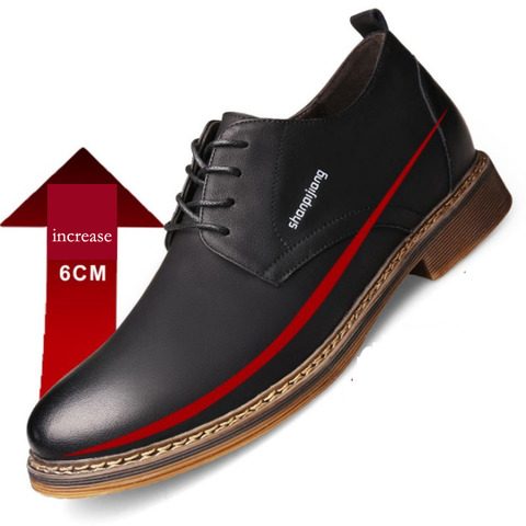 6 CM Elevator Insole Men Leather Casual Shoes Hidden Heel Male Lifting Inserts Man Brogue Loafers ► Photo 1/6