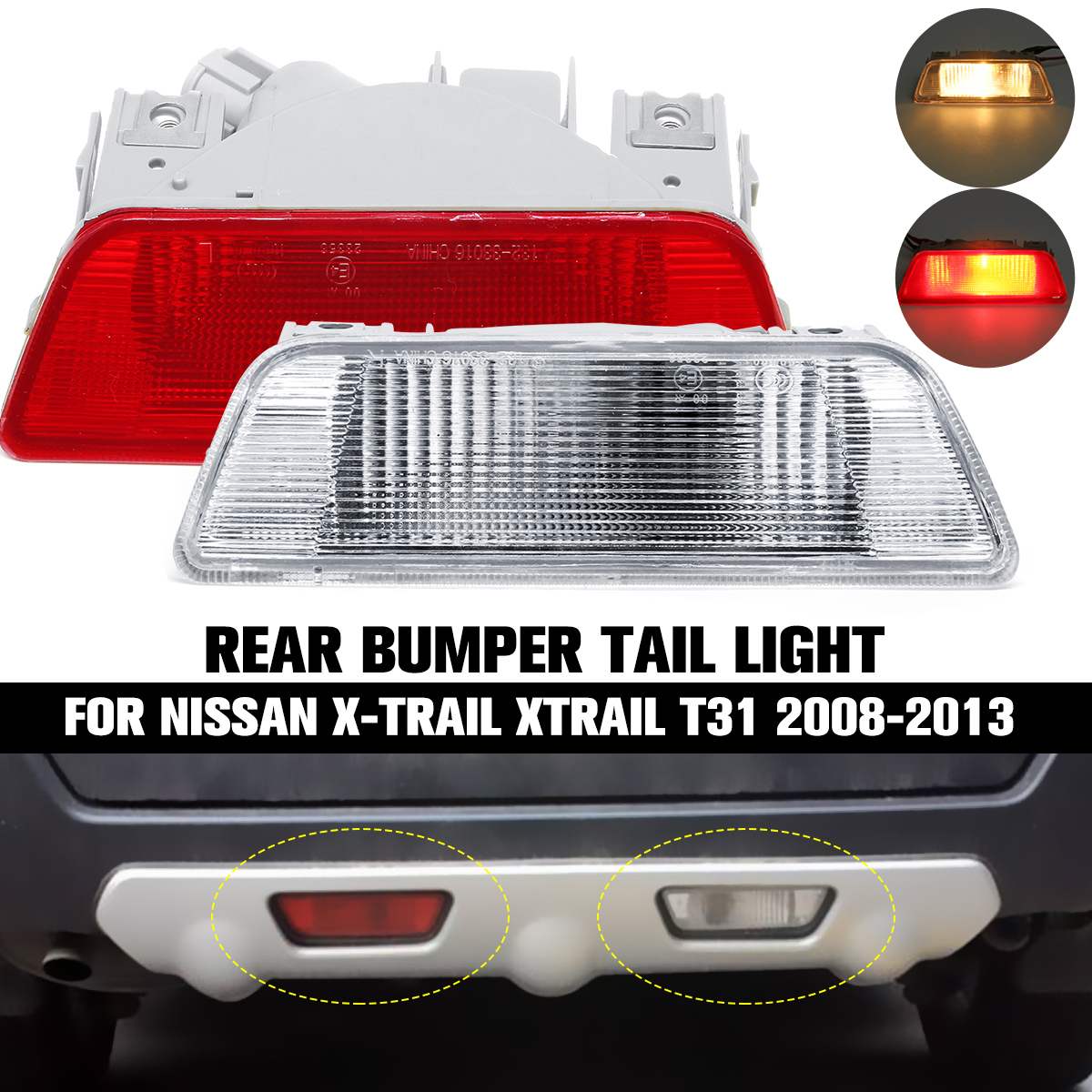 Rear Bumper Car Tail Lamp Reverse Brake Reflector Lights with Blub For Nissan X-Trail XTrail T31 2008 2009 2010 2011 2012 2013 ► Photo 1/6