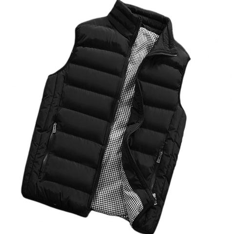 80% HOT SALES !!! Men Winter Plaid Stand Collar Cotton Vest Plus Size Zipper Pocket Warm Waistcoat ► Photo 1/6