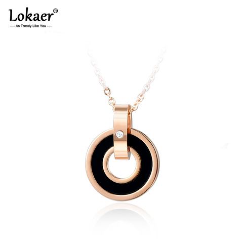 Lokaer Classic Acrylic Double Circle Pendant Necklaces Rose Gold Color Stainless Steel Exquisite Jewelry For Women N170360466R ► Photo 1/6