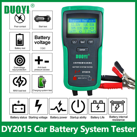 DUOYI DY2015 12V Car Motorcycle Battery System Tester Analyzer CCA Capacity Electronic Load Battery Charge Cranking Test Tools ► Photo 1/6