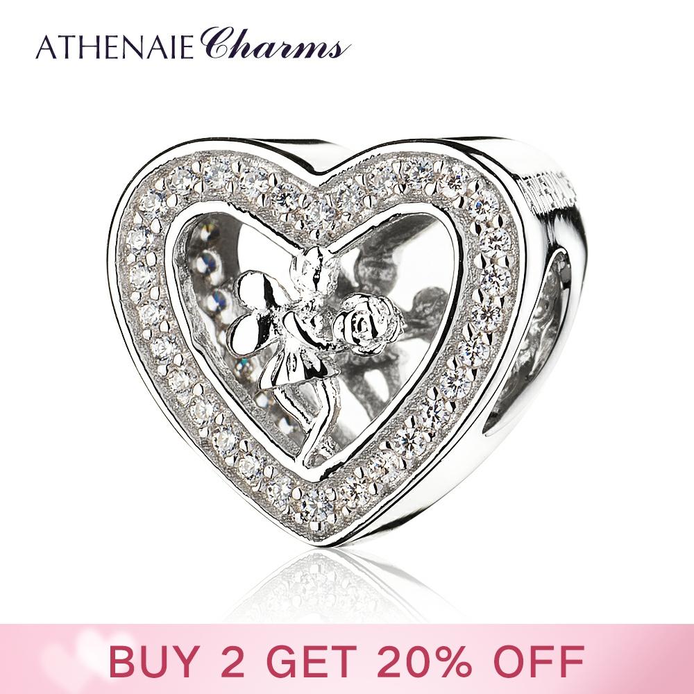 ATHENAIE 925 Sterling Silver Pave Clear CZ Angel Rose Heart Charms Fit Bracelets Jewelry Gift ► Photo 1/6