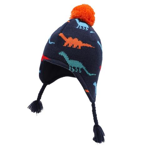 Connectyle Baby Infant  Boys Winter Cartoon Dinosaur Kids Skull Cap Fleece Lined Knit Beanie Hat  Earflap Warm Hats With Pom-Pom ► Photo 1/6