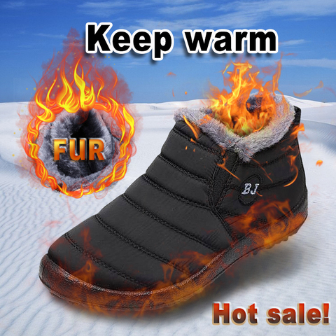 Men Boots Winter Plus Size Men Shoes Warm Fur Snow Boots Plush Inside Shoes Black Winter Boots For Men Waterproof Mans footwear ► Photo 1/6