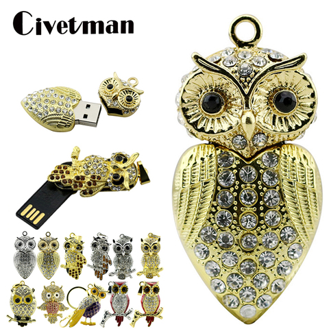 Crystal Pendant USB Flash Drive Metal Diamond Animal Owl Pendrive 256GB Pen Drive 8GB 16GB 32GB 64GB Memory Stick Cle USB Disk ► Photo 1/6