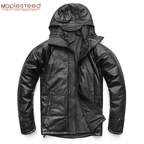 Long Winter Coat Thick Warm Men Leather Coat Quilted Hood 100% Natural Cow Leather Coat Long Clothing Overcoat M490 ► Photo 1/6