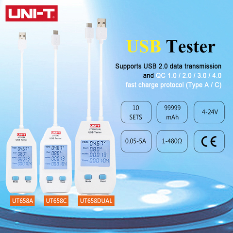 UNI-T UNIT UT658A/UT658C/UT658DUAL USB Tester Voltage Current Monitors Volt Ampere Digital Product Charger Capacity Meter ► Photo 1/6