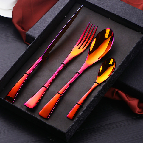 4 PCS Flatware Box Cutlery Stainless Steel Dinnerware Set Rainbow Colorful Silverware Tableware Hotel Party Kitchen Gift Talher ► Photo 1/6