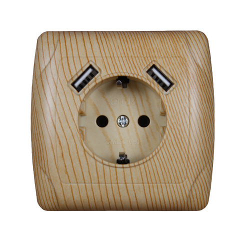 2022 new design USB Wall Socket Free shipping Double USB Port 5V 2A Usb wood tree color outlet usb murale steckdose A001 ► Photo 1/6