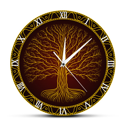 Nordic Sacred Symbol Druidic Yggdrasil Tree Printed Wall Clock Tree Of Life Viking Mystic Amulet Wall Art Decor Mute Wall Watch ► Photo 1/6