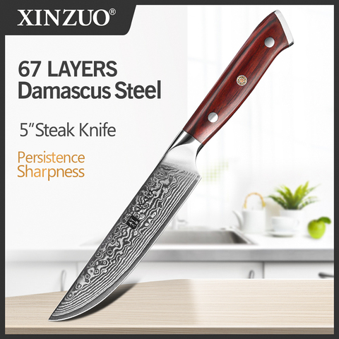 XINZUO 5'' Steak Knife High Carbon Japanese Damascus Steel Blade Kitchen Knife Razor Sharp Newarrival Chef Knife Kitchen Tools ► Photo 1/6