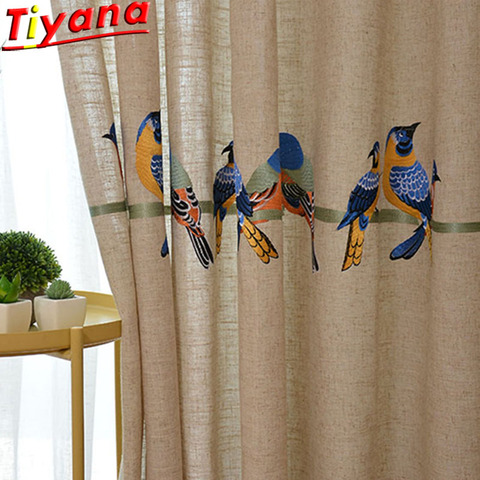 Embroidered Birds Curtains Tulle for Living Room Cotton and Linen Fabric Curtains Birds Cloth White Soild Voile Tulle WP432#HS ► Photo 1/6