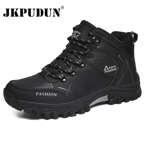 Winter Leather Ankle Boots Men Casual Shoes Outdoor Waterproof Work Tooling Mens Hiking Boots Sneakers Warm Military Snow Boots ► Photo 1/6