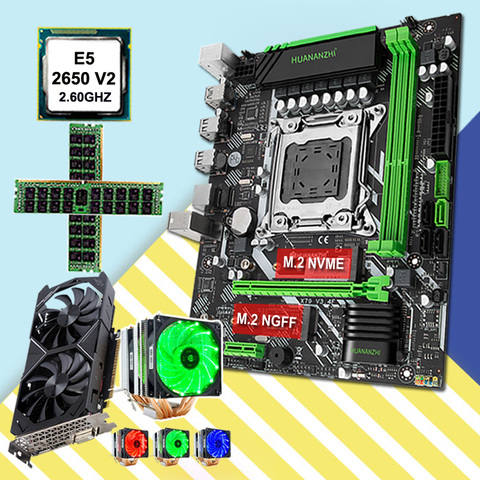 HUANANZHI computer parts DIY X79 motherboard bundle Xeon CPU E5 2650 V2 6 tubes cooler RAM 32G(2*16G) RECC video card GTX1050TI ► Photo 1/6