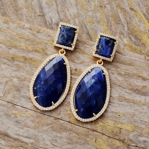 Natural Stone Teardrop Earrings for Women Sodalite Amazonite Dangle Earring Luxury Elegant OL Earring Jewelry Femme Wholesale ► Photo 1/6