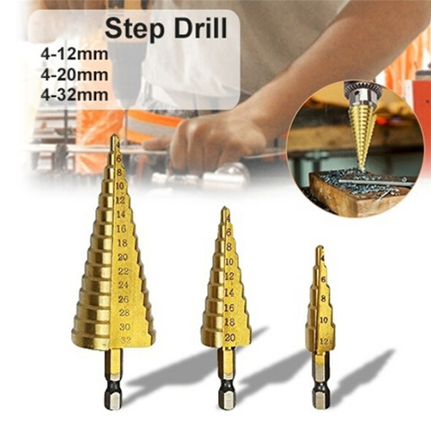 1pcs 4-12/20/32mm Large HSS Steel 4241 Steel Step Cone Drill Titanium Bit Set Hole Cutter Hex Core Drill Bits Tool ► Photo 1/6