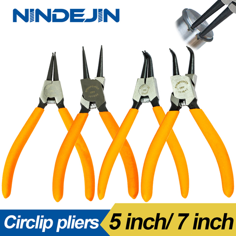 NINDEJIN Internal External Circlip Pliers Set 5 inch 7 inch Cr-V Retaining Ring Snap Ring C-Clip Pliers Set ► Photo 1/5