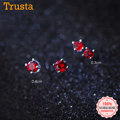 Trusta 2022 New 925 Sterling Silver Fashion Women's Cute Tiny 4mmX4mm Red Zircon Stud Earrings Gift For Girls Kids Lady DS238 ► Photo 1/5