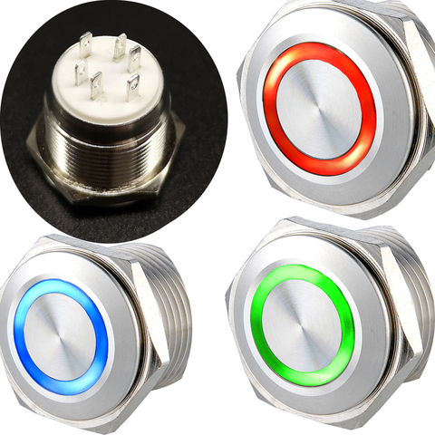 Common Cathode 16mm 19mm 22mm 3V 6V 12V 24V Tri-Color Ring LED RGB Reset Ring Illuminated Stainless Steel Electric Switch ► Photo 1/4