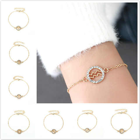 1piece Shine ID Bracelet Golden Twelve Constellations Aries Bangle Bracelet Style ID Bracelets For Women Jewelry Adjustable ► Photo 1/6