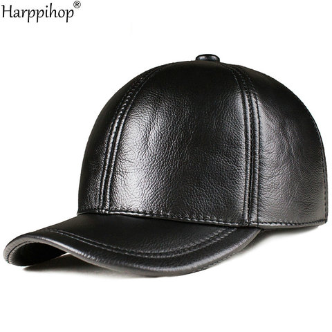 Spring free shipping genuine leather baseball cap in men brand new warm real cow leather caps hats ► Photo 1/5