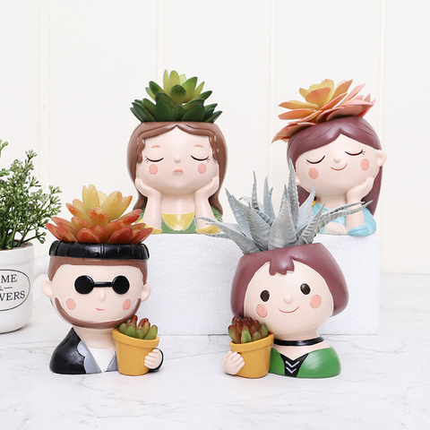 Cartoon Portrait Flower Pot Mini Succulent Planter Flowerpot Pencil Holder Desktop Vase Home Table Decoration Figurine ► Photo 1/6