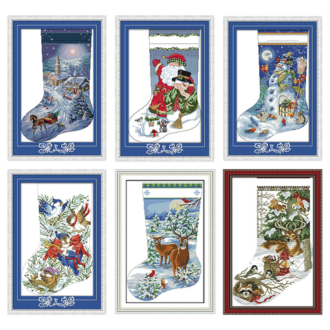 Christmas Christmas Stocking Santa Claus Christmas Snowman Cross Stitch Kit 14CT Print Embroidery Kit Home Decoration Painting ► Photo 1/6