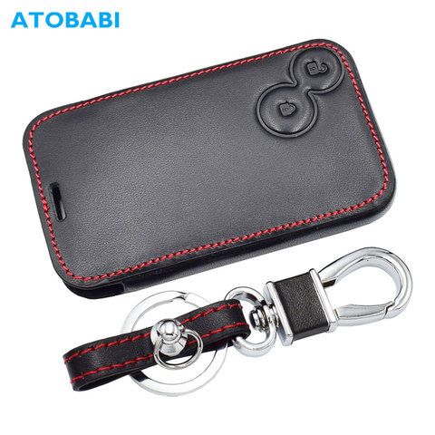 Leather Car Key Case For Renault Laguna Espace 2 Buttons Smart Keyless Remote Fob Protection Cover Keychain Bag Auto Accessories ► Photo 1/6