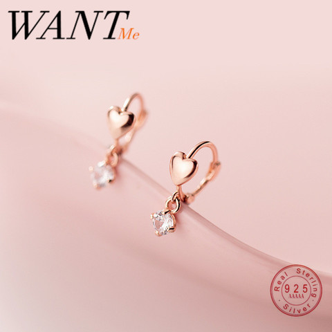 WANTME Real 925 Sterling Silver Minimalist Short Love Heart Round Zircon Stud Earrings for Fashion Women Couple Jewelry Gift ► Photo 1/6