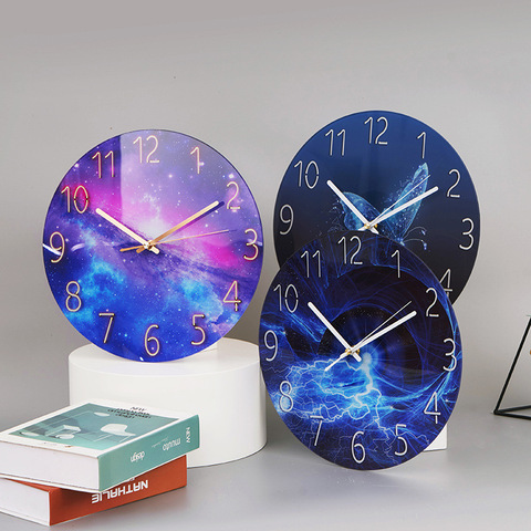 Glass Wall Clock Modern Design Landscape Light Luxury Colorful Art Reloj Pared Decorativo Clocks Living Room Bedroom Home Decor ► Photo 1/6