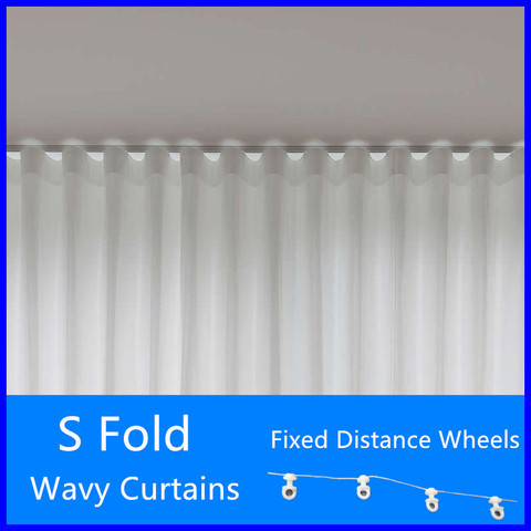 S Fold Wavy Curtains Super Soft Snow Pure White Window Tulle Wave Curtains for Living Room Big Chiffon Sheer Voile Bedroom ► Photo 1/6
