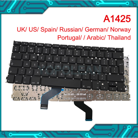 New A1425 Keyboard UK US German Spain Russian Thai Norway Portugal Arab For Macbook Pro Retina 13
